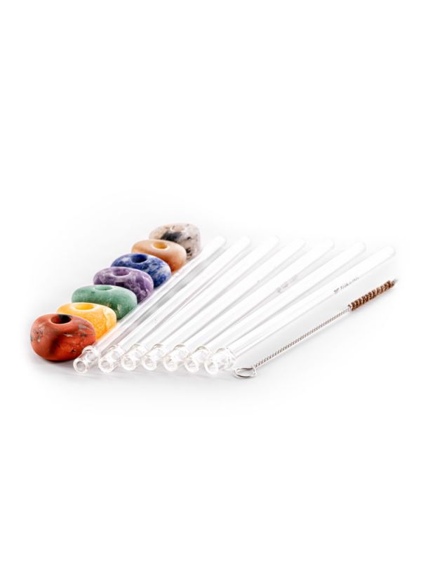 Glass straw set with seven crystals