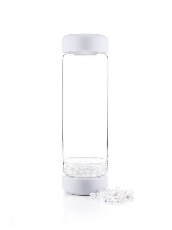 Trinkflasche weiß aus Glas. Wiederverwendbar. Drinking bottle white. reusable.