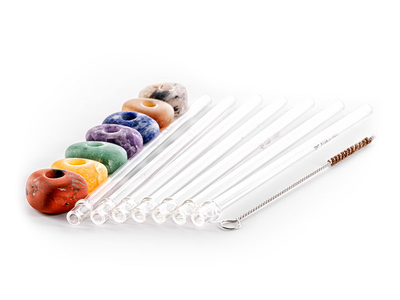 vitajuwel crystal straws glass straw set with 7 straws 7 gemstones and a coconut fiber cleaning brush